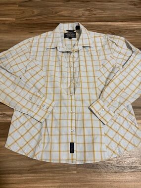 Rough Stock Panhandle Slim L/S Pearl Snap Shirt Yellow Blue Plaid Men’s Sz. L